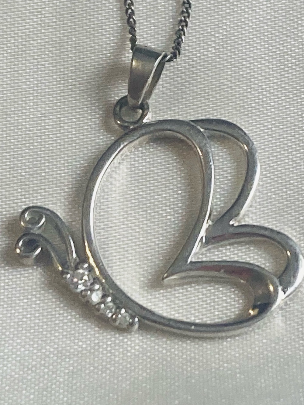 Vintage Sterling Silver Butterfly Heart Pendant with Matching Silver Chain